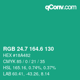 カラーコード: RGB 24.7 164.6 130 | qconv.com