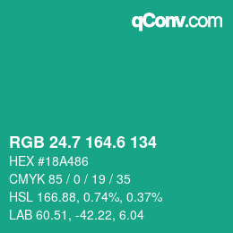 カラーコード: RGB 24.7 164.6 134 | qconv.com