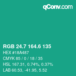 カラーコード: RGB 24.7 164.6 135 | qconv.com