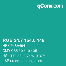 カラーコード: RGB 24.7 164.6 148 | qconv.com