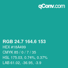 カラーコード: RGB 24.7 164.6 153 | qconv.com