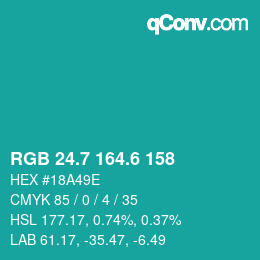 カラーコード: RGB 24.7 164.6 158 | qconv.com