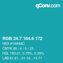 カラーコード: RGB 24.7 164.6 172 | qconv.com