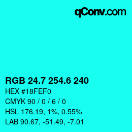 カラーコード: RGB 24.7 254.6 240 | qconv.com