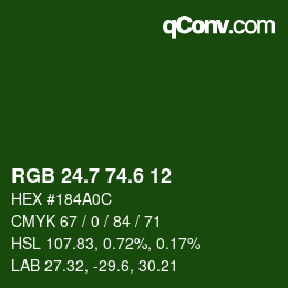 カラーコード: RGB 24.7 74.6 12 | qconv.com