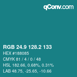 カラーコード: RGB 24.9 128.2 133 | qconv.com