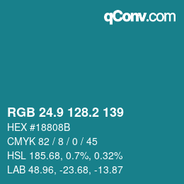 カラーコード: RGB 24.9 128.2 139 | qconv.com