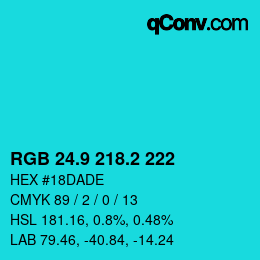 カラーコード: RGB 24.9 218.2 222 | qconv.com