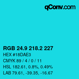 カラーコード: RGB 24.9 218.2 227 | qconv.com