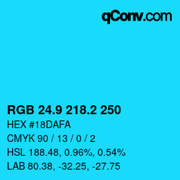 カラーコード: RGB 24.9 218.2 250 | qconv.com
