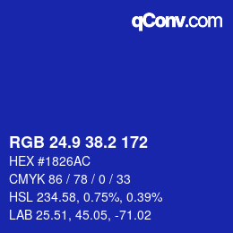 カラーコード: RGB 24.9 38.2 172 | qconv.com