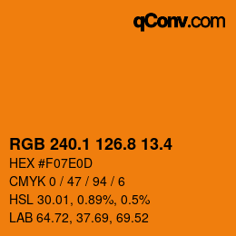 カラーコード: RGB 240.1 126.8 13.4 | qconv.com