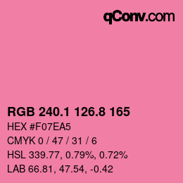 カラーコード: RGB 240.1 126.8 165 | qconv.com