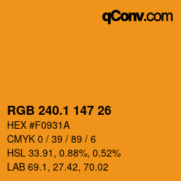 カラーコード: RGB 240.1 147 26 | qconv.com