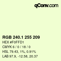 カラーコード: RGB 240.1 255 209 | qconv.com