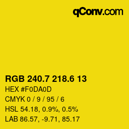 カラーコード: RGB 240.7 218.6 13 | qconv.com