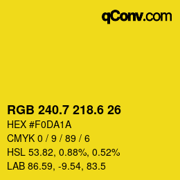 カラーコード: RGB 240.7 218.6 26 | qconv.com