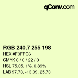 カラーコード: RGB 240.7 255 198 | qconv.com