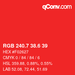 カラーコード: RGB 240.7 38.6 39 | qconv.com