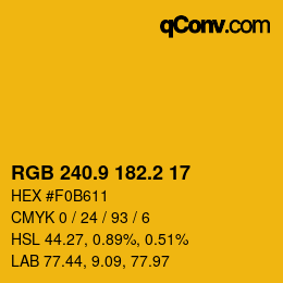 カラーコード: RGB 240.9 182.2 17 | qconv.com