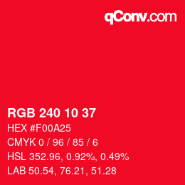 カラーコード: RGB 240 10 37 | qconv.com