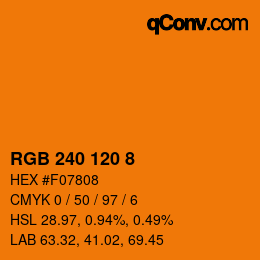 Color code: RGB 240 120 8 | qconv.com
