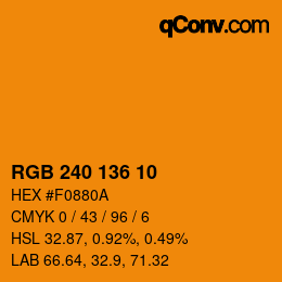 Color code: RGB 240 136 10 | qconv.com