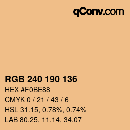 Color code: RGB 240 190 136 | qconv.com