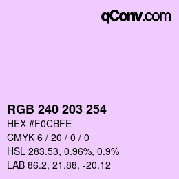 カラーコード: RGB 240 203 254 | qconv.com