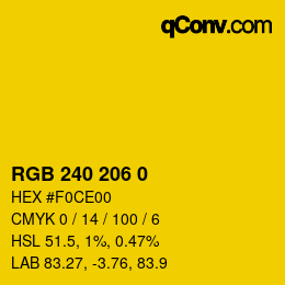 Color code: RGB 240 206 0 | qconv.com