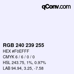 Color code: RGB 240 239 255 | qconv.com