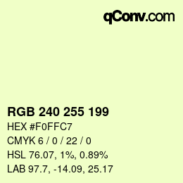 Color code: RGB 240 255 199 | qconv.com