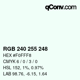 Color code: RGB 240 255 248 | qconv.com