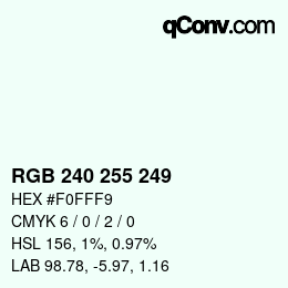 Color code: RGB 240 255 249 | qconv.com