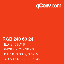 カラーコード: RGB 240 60 24 | qconv.com