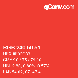 颜色代码: RGB 240 60 51 | qconv.com