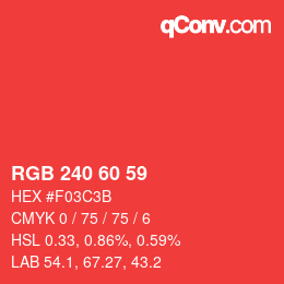 颜色代码: RGB 240 60 59 | qconv.com