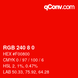 カラーコード: RGB 240 8 0 | qconv.com