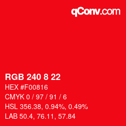 Color code: RGB 240 8 22 | qconv.com