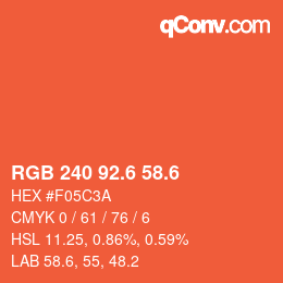 カラーコード: RGB 240 92.6 58.6 | qconv.com