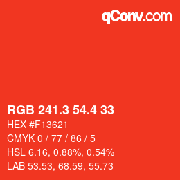 カラーコード: RGB 241.3 54.4 33 | qconv.com