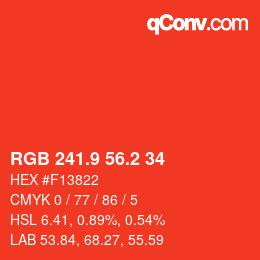 カラーコード: RGB 241.9 56.2 34 | qconv.com