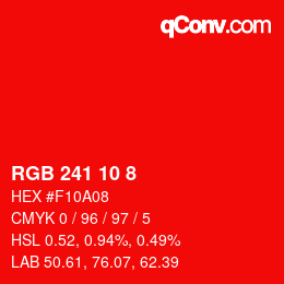 カラーコード: RGB 241 10 8 | qconv.com