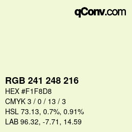 カラーコード: RGB 241 248 216 | qconv.com