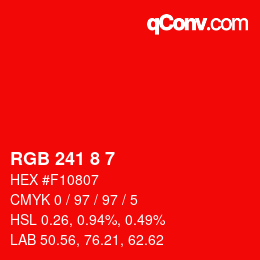 Color code: RGB 241 8 7 | qconv.com