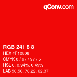 Código de color: RGB 241 8 8 | qconv.com
