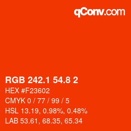 カラーコード: RGB 242.1 54.8 2 | qconv.com
