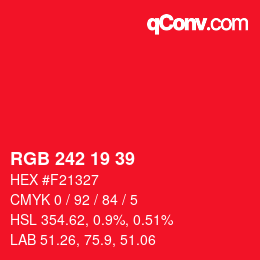 颜色代码: RGB 242 19 39 | qconv.com