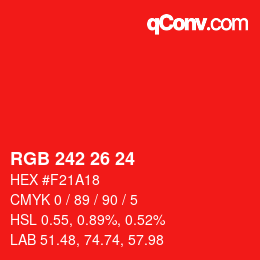 カラーコード: RGB 242 26 24 | qconv.com