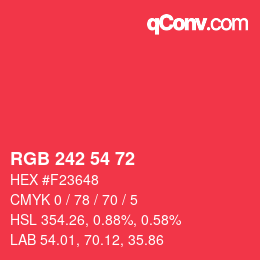 Color code: RGB 242 54 72 | qconv.com